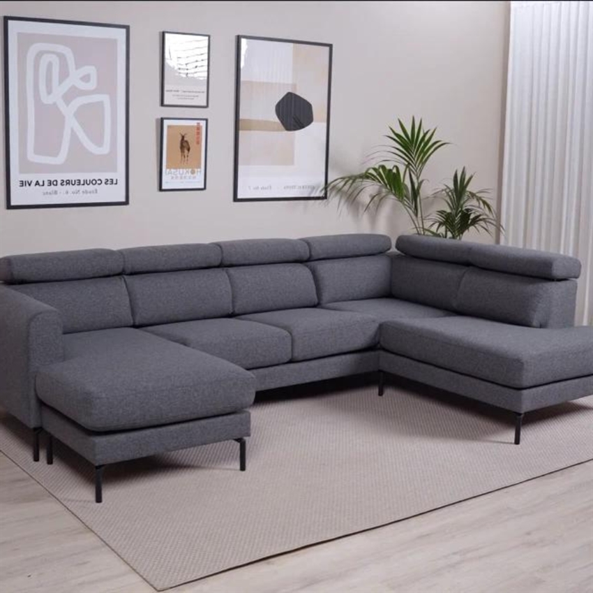 Helsinge U-sofa | Mørkegråt stof | Venstrevendt